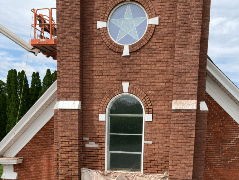 Bethesda Lutheran Church steeple brick work